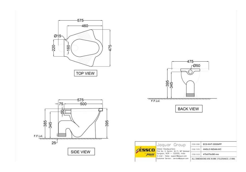 ESSCO ANGLO INDIAN WC S-TRAP WITH PP NORMAL CLOSE SEAT COVER