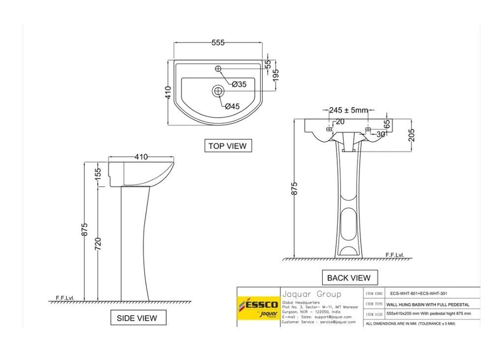 ESSCO FULL PEDESTAL FOR ECS-WHT-301