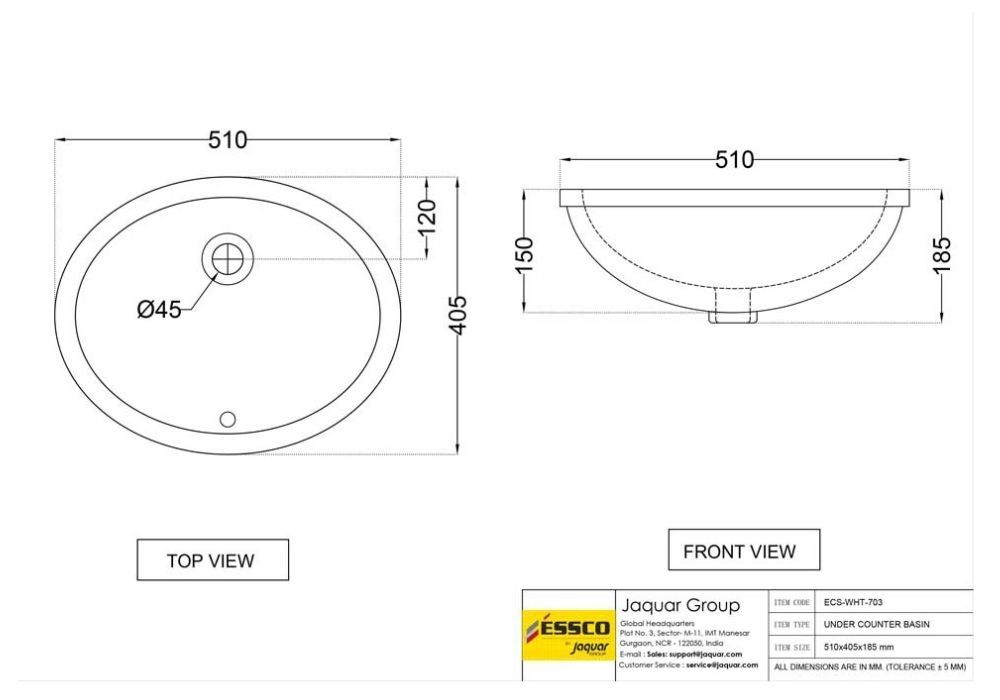 ESSCO UNDER COUNTER BASIN WITH FIXING ACCESSORIES