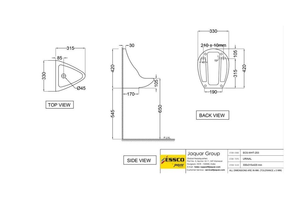 ESSCO URINAL WITH FIXING ACCESSORIES ECS-WHT-253