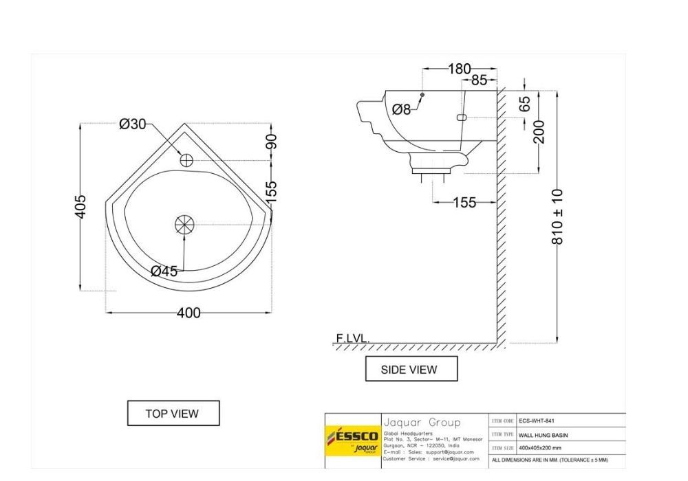 ESSCO WALL HUNG CORNER BASIN WITH FIXING ACCESSORIES