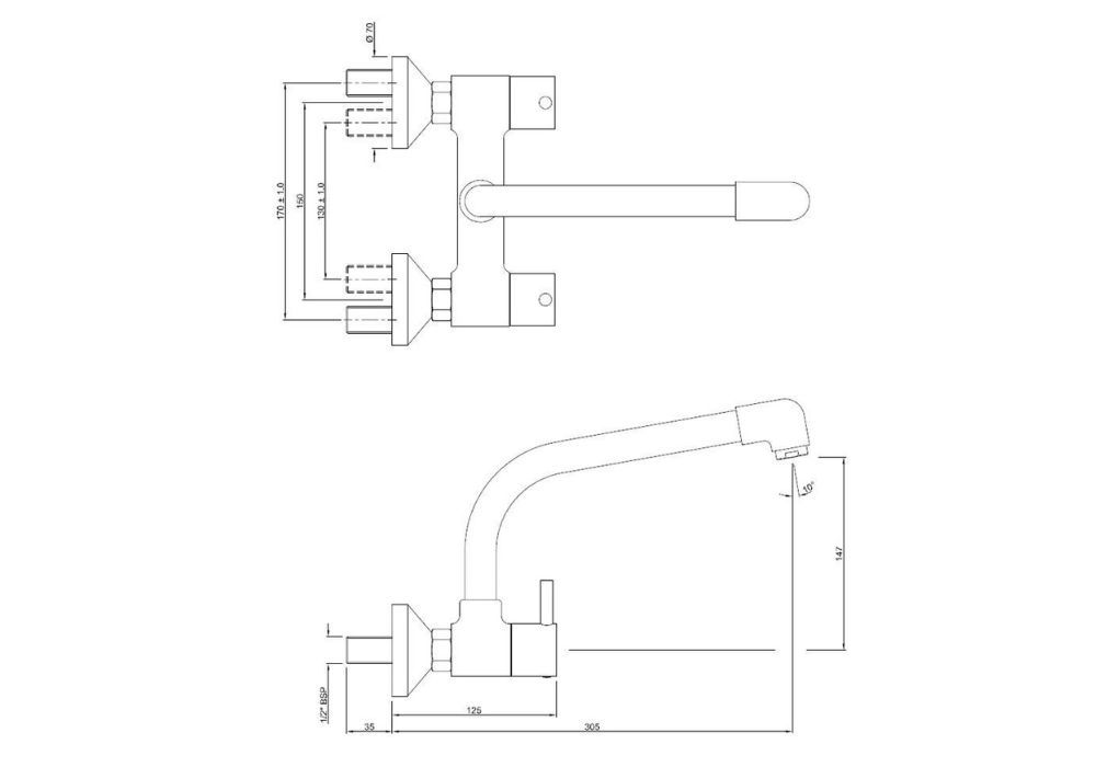 JAQUAR SINK MIXER WITH EXTENDED SWINGING SPOUT