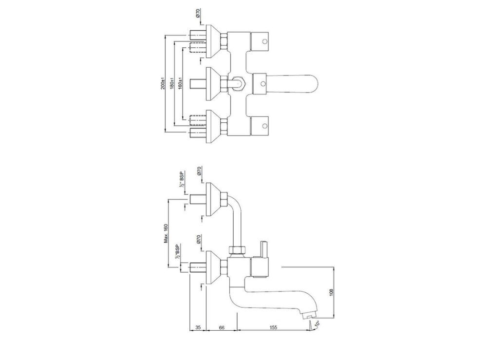 JAQUAR WALL MIXER WITH PROVISION FOR OVERHEAD SHOWER