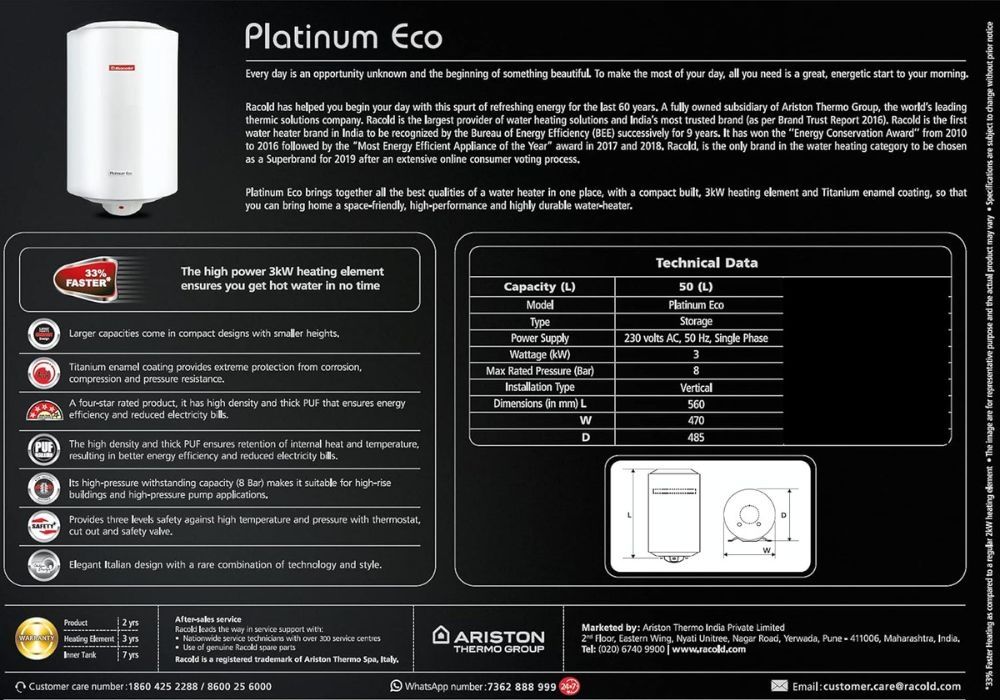 Racold Platinum Eco 50 Litre Vertical Water