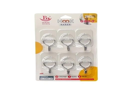 RBC Self Adhesive Transparent Sticker With SS Hook (6 Pcs Set)